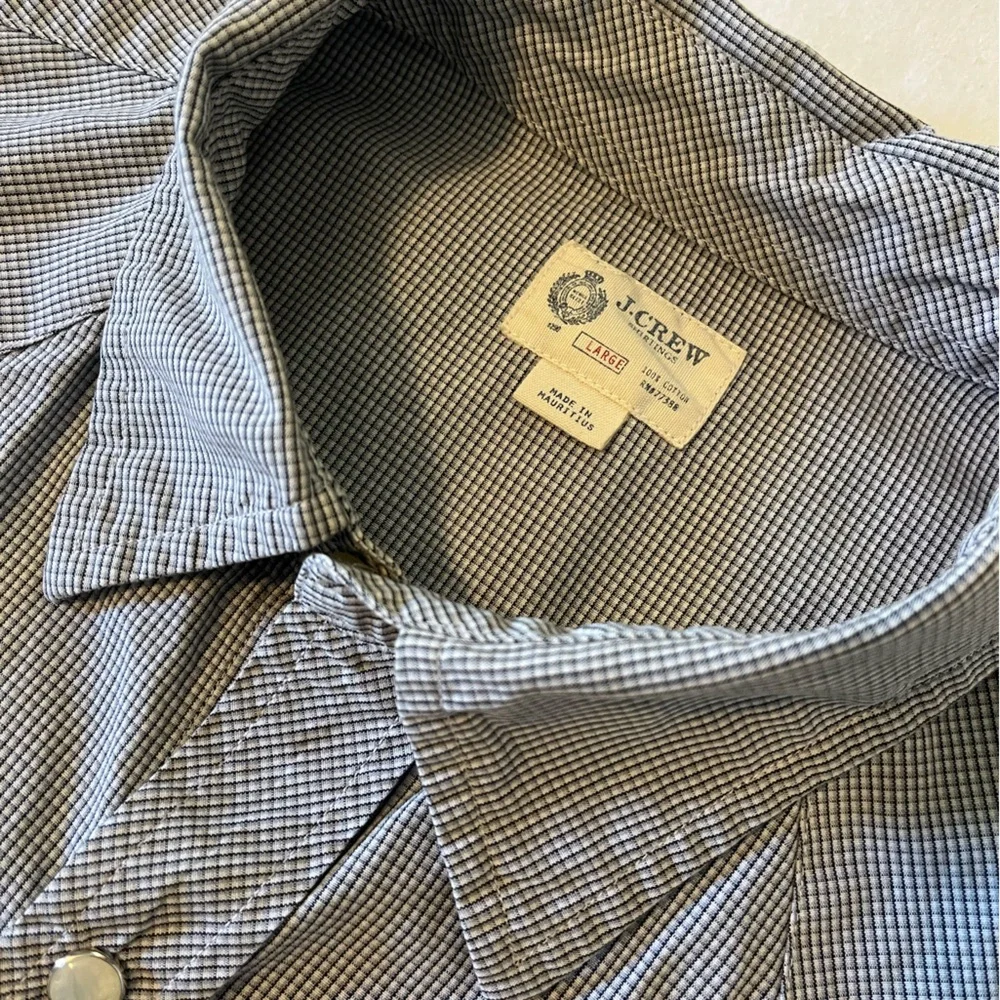J. Crew Men's Gray Checked Western Button-Up Shirt Large